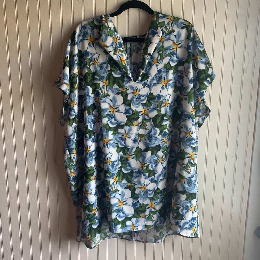 American Apparel Floral Swim Coverup in Blue, White & Green